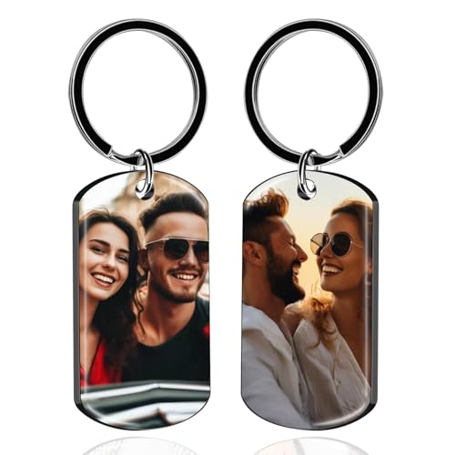 RSQGT Schlüsselanhänger Personalisierter mit Foto - Hochwertiger Edelstahl Schlüsselanhänger Personalisierbar mit Bild + Text - Geschenk für Partner, Eltern, Haustiere (Beidseitiger Hd-uv-druck) von RSQGT