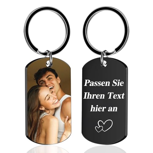 RSQGT Schlüsselanhänger Personalisierter mit Foto - Hochwertiger Edelstahl Schlüsselanhänger Personalisierbar mit Bild + Text - Geschenk für Partner, Eltern, Haustiere (Farbbild & Text) von RSQGT