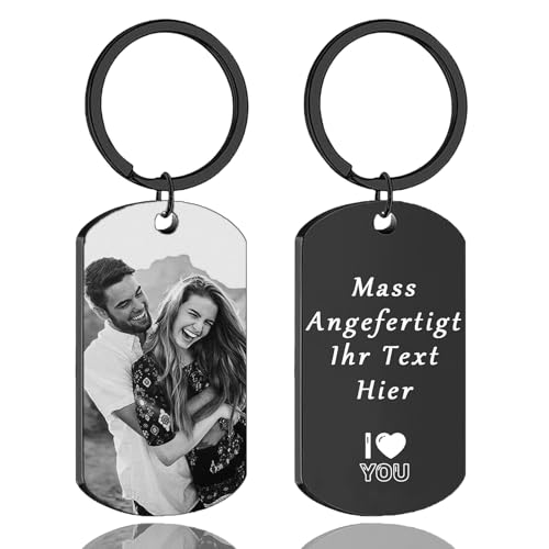 RSQGT Schlüsselanhänger Personalisierter mit Foto - Hochwertiger Edelstahl Schlüsselanhänger Personalisierbar mit Bild + Text - Geschenk für Partner, Eltern, Haustiere (Gravierter Schlüsselanhänger) von RSQGT