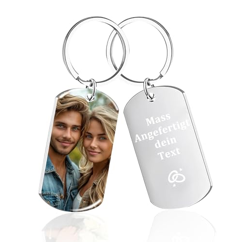 RSQGT Schlüsselanhänger Personalisierter mit Foto - Hochwertiger Edelstahl Schlüsselanhänger Personalisierbar mit Bild + Text - Geschenk für Partner, Eltern, Haustiere (Silber) von RSQGT