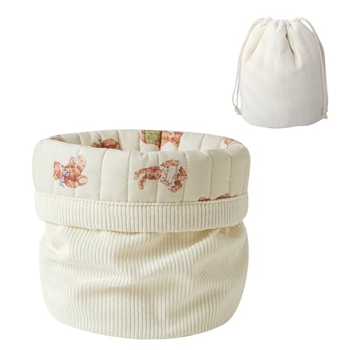 RSRSLEII Ästhetische Make-up-Tasche aus Cord mit Kordelzug und gestepptem Futter, kokett, gesteppte Baumwoll-Kosmetiktasche, tragbare Reise-Kulturbeutel für Damen und Mädchen, 05 Weißer Hasenbär von RSRSLEII