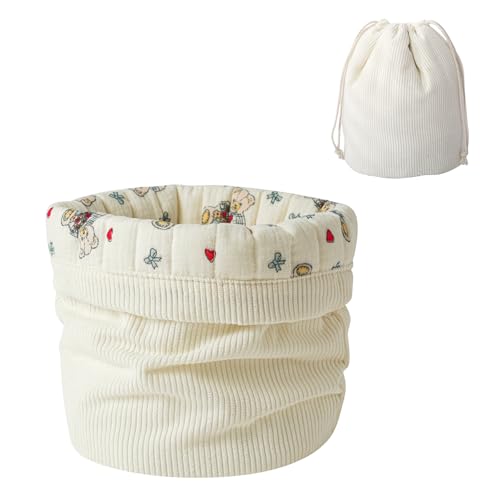 RSRSLEII Ästhetische Make-up-Tasche aus Cord mit Kordelzug und gestepptem Futter, kokett, gesteppte Baumwoll-Kosmetiktasche, tragbare Reise-Kulturbeutel für Damen und Mädchen, 06 Weißer Herzbär von RSRSLEII