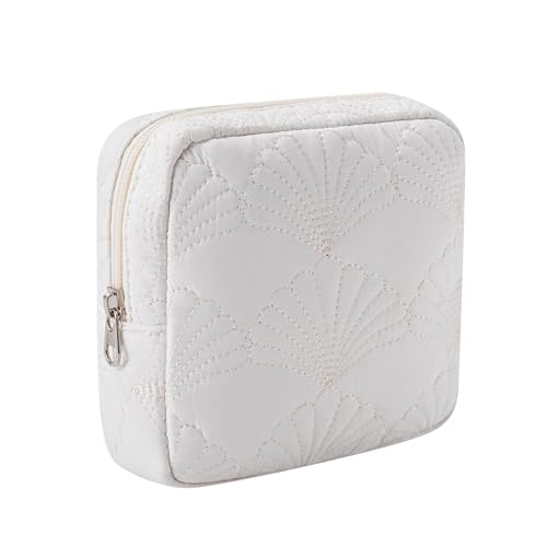 RSRSLEII Kleine gesteppte Kosmetiktasche für Geldbörse, Mini-Make-up-Tasche aus Baumwolle mit Fächern, niedlicher Lippenstift-Halter mit Reißverschluss für Damen, 16 Muscheln von RSRSLEII