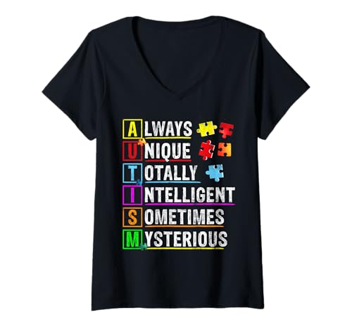Damen Immer einzigartig, Autismus-Bewusstsein, total intelligent, blau tragen T-Shirt mit V-Ausschnitt Damen Immer einzigartig, Autismus-Bewusstsein, total intelligent, blau tragen T-Shirt mit V-Ausschnitt von RST Creative - Social Awareness