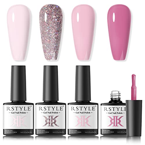 RSTYLE Gel Nagellack, 4 Farben UV Nagellack Set Rosa Weiß Neutral Set Starterset Gel Nail Polish Soak Off Gel Nägel Nageldesign Nagel Gellack Nail Art Salon Design Weihnachten von RSTYLE