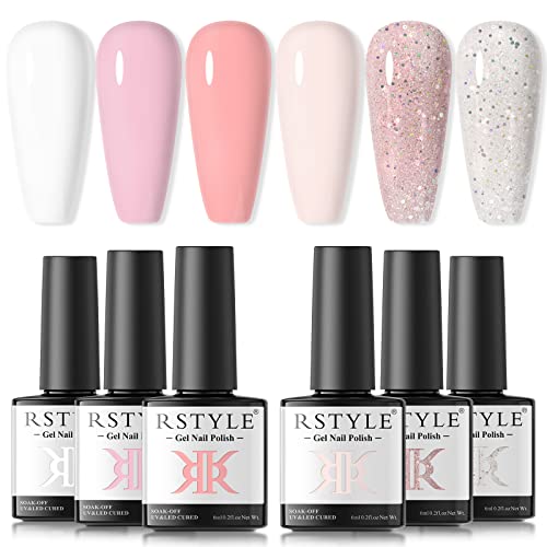 RSTYLE UV Nagellack, 6 Farben Gel Nagellack Gelnägel Schellack Nagellack Set UV LED Gel Nail Polish für Nail Art Salon Design Maniküre Set Weiss Rosa 6ml von RSTYLE