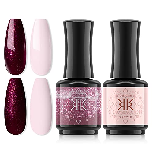 RSTYLE UV Nagellack Purpur Rosa Glitzer Gel Nagellack Set UV LED Soak Off Nail Gel Polish Nagellack Starterset Gel Nagellack Set 2 * 15ML von RSTYLE