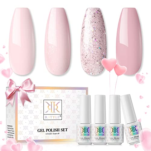 RSTYLE UV Nagellack Set, 4 Farben Gel für Gelnägel Set Gel Nagellack Nagelset Gelnägel Starterset Nagellack Gellack Soak Off Gel Nail Polish UV LED Nägel Maniküre Rosa von RSTYLE