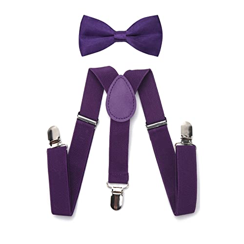 RSXING Kinder Hosenträger Fliege Sets - Jungen Hosenträger Fliege, Elastisch Y Gestalten mit Stark Clips Verstellbare Hosenträger Sets für Jungen, Kinder, Mädchen, Baby(Violett) von RSXING