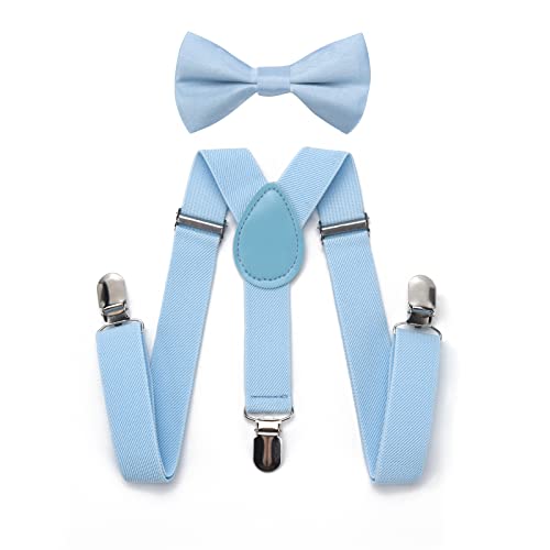 RSXING Kinder Hosenträger Fliege Sets - Jungen Hosenträger Fliege, Elastisch Y Gestalten mit Stark Clips Verstellbare Hosenträger Sets für Jungen, Kinder, Mädchen, Baby(hellblau) von RSXING