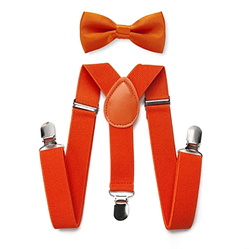 RSXING Kinder Hosenträger Fliege Sets - Jungen Hosenträger Fliege, Elastisch Y Gestalten mit Stark Clips Verstellbare Hosenträger Sets für Jungen, Kinder, Mädchen, Baby (Orange) von RSXING