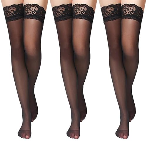 RTBRCG 3 Paar Halterlose StrüMpfe Damen Sexy, Halterlose StrüMpfe, Spitzendesign Stockings, Sexy StrüMpfe für Valentinstag/Halloween/Themenpartys/Feierlichkeiten von RTBRCG