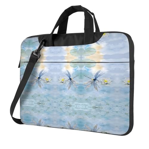 Dragonfly Lotus Stilvolle Laptoptasche mit Volldruck-Design - Leichte und schützende 600D Oxford Polyester Tasche mit weichem Futter, perfekt für Arbeit, Reisen & Schule, Schwarz , 15.6 inch von RTCVXZDSA