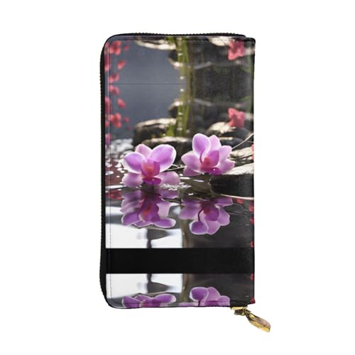 Flowers In Spa Geldbörse aus Leder – voll bedrucktes Design, strapazierfähiges Kunstleder, Metall-Reißverschluss, mehrere Kartenfächer und Geldfach, perfekt für elegante Männer oder Frauen, ein von RTCVXZDSA