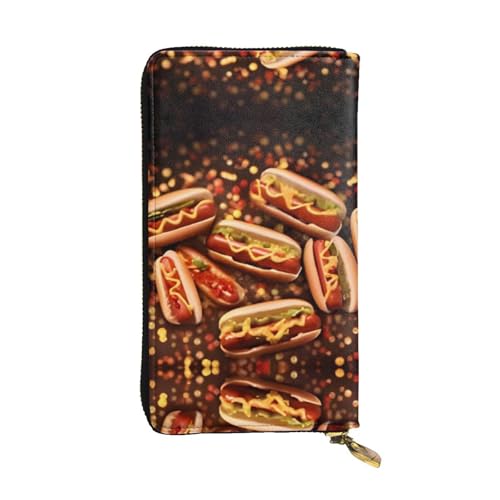 Fun Food Hot Dogs Ledergeldbörse – voll bedrucktes Design, strapazierfähiges Kunstleder, Metall-Reißverschluss, mehrere Kartenfächer und Geldfach, perfekt für elegante Männer oder Frauen, ein von RTCVXZDSA