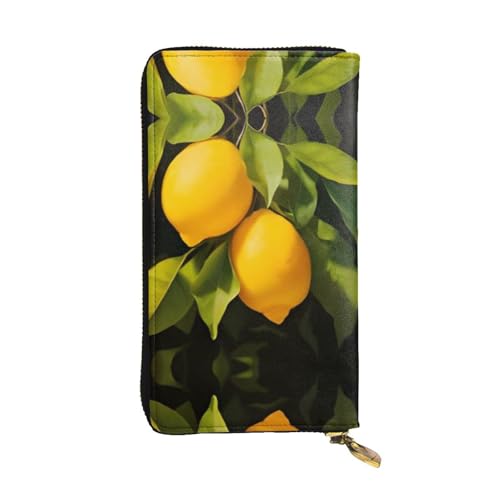 Gelbe Zitronenleder-Geldbörse – vollständig bedrucktes Design, strapazierfähiges Kunstleder, Metall-Reißverschluss, mehrere Kartenfächer und Geldfach, perfekt für elegante Männer oder Frauen, ein von RTCVXZDSA
