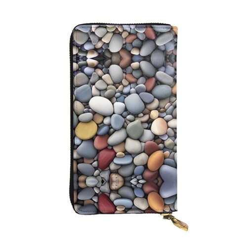 Geldbörse aus Kieselstein-Leder – vollständig bedrucktes Design, strapazierfähiges Kunstleder, Metall-Reißverschluss, mehrere Kartenfächer und Geldfach, perfekt für elegante Männer oder Frauen, ein von RTCVXZDSA