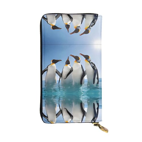 Geldbörse aus Leder mit Aufschrift "Happy Pinguin", vollständig bedrucktes Design, strapazierfähiges Kunstleder, Metall-Reißverschluss, mehrere Kartenfächer und Geldfach, perfekt für elegante Männer von RTCVXZDSA