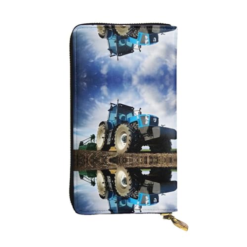 Geldbörse aus Leder mit Bauernhof-Traktor-Design, vollständig bedrucktes Design, strapazierfähiges Kunstleder, Metall-Reißverschluss, mehrere Kartenfächer und Geldfach, perfekt für elegante Männer von RTCVXZDSA