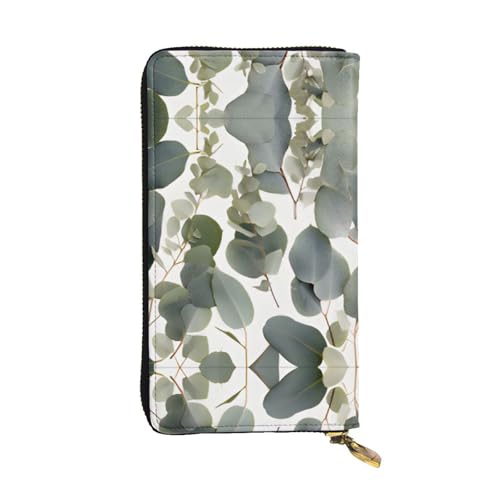 Geldbörse aus Leder mit Eukalyptusblättern, vollständig bedrucktes Design, strapazierfähiges Kunstleder, Metall-Reißverschluss, mehrere Kartenfächer und Geldfach, perfekt für elegante Männer oder von RTCVXZDSA