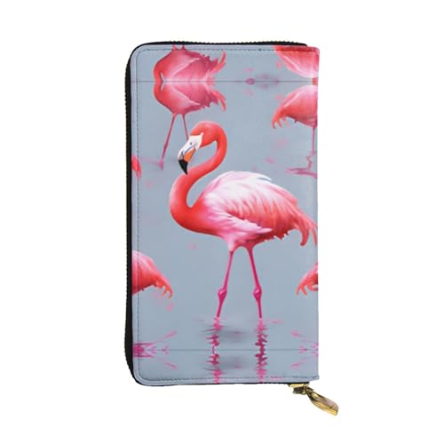 Geldbörse aus Leder mit Flamingo-Aufdruck – vollständig bedrucktes Design, strapazierfähiges Kunstleder, Metall-Reißverschluss, mehrere Kartenfächer und Geldfach, perfekt für elegante Männer oder von RTCVXZDSA