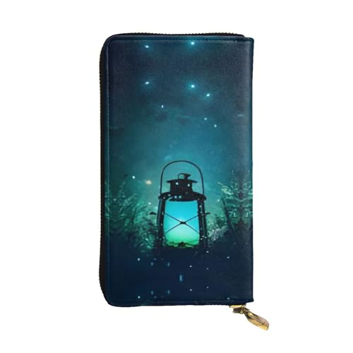 Geldbörse aus Leder mit Glühwürmchen und Laterne, vollständig bedrucktes Design, strapazierfähiges Kunstleder, Metall-Reißverschluss, mehrere Kartenfächer und Geldfach, perfekt für elegante Männer von RTCVXZDSA