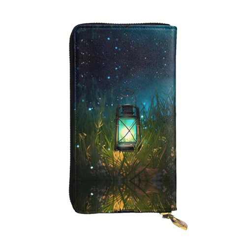 Geldbörse aus Leder mit Glühwürmchen und Laterne, vollständig bedrucktes Design, strapazierfähiges Kunstleder, Metall-Reißverschluss, mehrere Kartenfächer und Geldfach, perfekt für elegante Männer von RTCVXZDSA