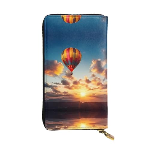 Geldbörse aus Leder mit Heißluftballon, voll bedrucktes Design, strapazierfähiges Kunstleder, Metall-Reißverschluss, mehrere Kartenfächer und Geldfach, perfekt für elegante Männer oder Frauen, ein von RTCVXZDSA