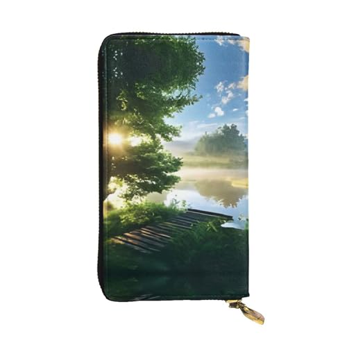 Geldbörse aus Leder mit Landschaftsbäumen – vollständig bedrucktes Design, strapazierfähiges Kunstleder, Metall-Reißverschluss, mehrere Kartenfächer und Geldfach, perfekt für elegante Männer oder von RTCVXZDSA