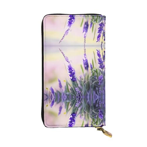 Geldbörse aus Leder mit Lavendelblüten – vollständig bedrucktes Design, strapazierfähiges Kunstleder, Metall-Reißverschluss, mehrere Kartenfächer und Geldfach, perfekt für elegante Männer oder Frauen von RTCVXZDSA