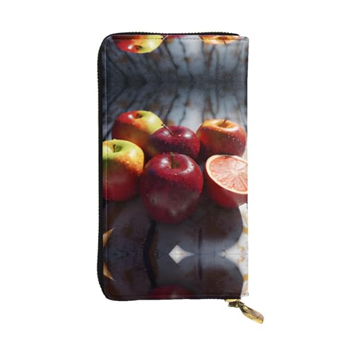 Geldbörse aus Leder mit Obstmuster – vollständig bedrucktes Design, strapazierfähiges Kunstleder, Metall-Reißverschluss, mehrere Kartenfächer und Geldfach, perfekt für elegante Männer oder Frauen, ein von RTCVXZDSA