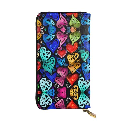 Geldbörse aus Leder mit Regenbogenherzen – vollständig bedrucktes Design, strapazierfähiges Kunstleder, Metall-Reißverschluss, mehrere Kartenfächer und Geldfach, perfekt für elegante Männer oder von RTCVXZDSA
