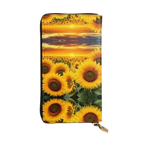 Geldbörse aus Leder mit Sonnenblumenmuster – vollständig bedrucktes Design, strapazierfähiges Kunstleder, Metall-Reißverschluss, mehrere Kartenfächer und Geldfach, perfekt für elegante Männer oder von RTCVXZDSA