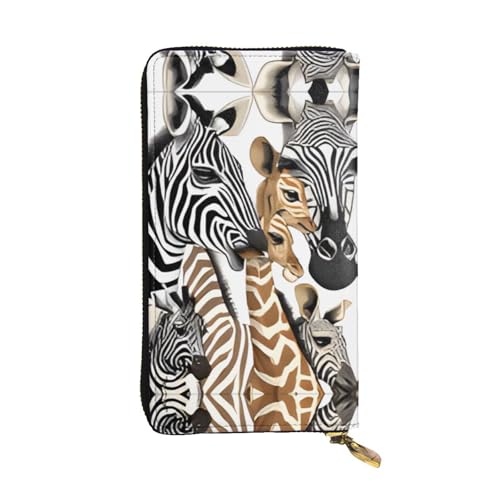 Geldbörse aus Leder mit Zebra- und Giraffenmotiv – voll bedrucktes Design, strapazierfähiges Kunstleder, Metall-Reißverschluss, mehrere Kartenfächer und Geldfach, perfekt für elegante Männer oder von RTCVXZDSA