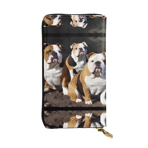 Geldbörse aus Leder mit englischen Bulldoggen – vollständig bedrucktes Design, strapazierfähiges Kunstleder, Metall-Reißverschluss, mehrere Kartenfächer und Geldfach, perfekt für elegante Männer oder von RTCVXZDSA