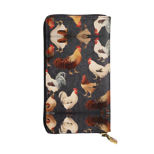 Geldbörse aus Leder mit französischem Hahn, vollständig bedrucktes Design, strapazierfähiges Kunstleder, Metall-Reißverschluss, mehrere Kartenfächer und Geldfach, perfekt für elegante Männer oder von RTCVXZDSA