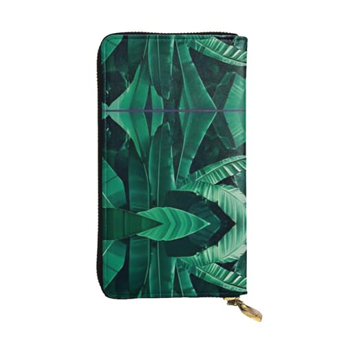 Geldbörse aus Leder mit tropischem Bananenblatt – vollständig bedrucktes Design, strapazierfähiges Kunstleder, Metall-Reißverschluss, mehrere Kartenfächer und Geldfach, perfekt für elegante Männer von RTCVXZDSA