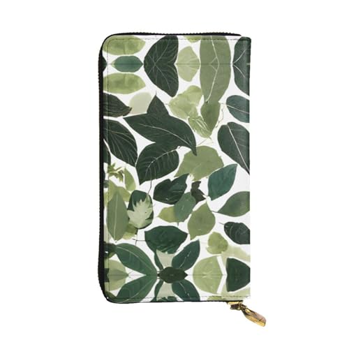 Geldbörse aus Leder mit tropischen Blättern – vollständig bedrucktes Design, strapazierfähiges Kunstleder, Metall-Reißverschluss, mehrere Kartenfächer und Geldfach, perfekt für elegante Männer oder von RTCVXZDSA