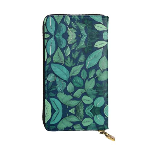 Geldbörse aus Leder mit tropischen Palmenblättern, vollständig bedrucktes Design, strapazierfähiges Kunstleder, Metall-Reißverschluss, mehrere Kartenfächer und Geldfach, perfekt für elegante Männer von RTCVXZDSA