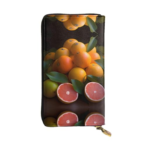 Geldbörse aus Oranges und Mandarinenleder – voll bedrucktes Design, strapazierfähiges Kunstleder, Metall-Reißverschluss, mehrere Kartenfächer und Geldfach, perfekt für elegante Männer oder Frauen, ein von RTCVXZDSA