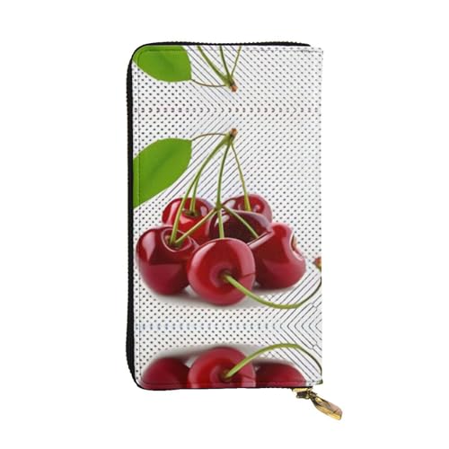 Geldbörse aus frischem Kirschleder – vollständig bedrucktes Design, strapazierfähiges Kunstleder, Metall-Reißverschluss, mehrere Kartenfächer und Geldfach, perfekt für elegante Männer oder Frauen, ein von RTCVXZDSA