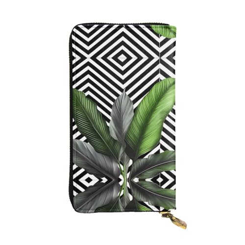 Geldbörse aus grünem Palmblatt-Leder – voll bedrucktes Design, strapazierfähiges Kunstleder, Metall-Reißverschluss, mehrere Kartenfächer und Geldfach, perfekt für elegante Männer oder Frauen, ein von RTCVXZDSA