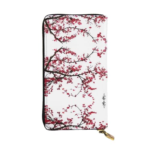 Geldbörse aus japanischem Kirschbaum-Leder, voll bedrucktes Design, strapazierfähiges Kunstleder, Metall-Reißverschluss, mehrere Kartenfächer und Geldfach, perfekt für elegante Männer oder Frauen, ein von RTCVXZDSA