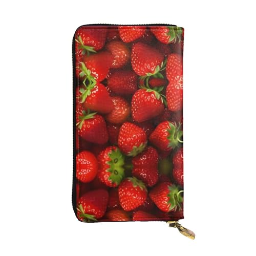 Geldbörse aus rotem Erdbeerfruchtleder – voll bedrucktes Design, strapazierfähiges Kunstleder, Metall-Reißverschluss, mehrere Kartenfächer und Geldfach, perfekt für elegante Männer oder Frauen, ein von RTCVXZDSA