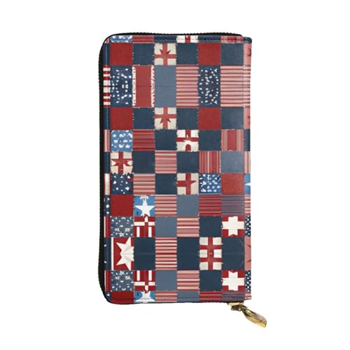 Geldbörse mit Flaggen-Patchwork-Leder, vollständig bedrucktes Design, strapazierfähiges Kunstleder, Metall-Reißverschluss, mehrere Kartenfächer und Geldfach, perfekt für elegante Männer oder Frauen von RTCVXZDSA