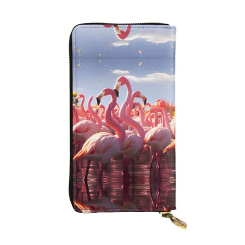 Geldbörse mit Flamingo-Party-Motiv, vollständig bedrucktes Design, strapazierfähiges Kunstleder, Metall-Reißverschluss, mehrere Kartenfächer und Geldfach, perfekt für elegante Männer oder Frauen, ein von RTCVXZDSA