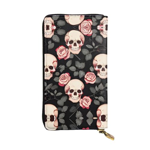 Geldbörse mit Totenkopf-Motiv, vollständig bedrucktes Design, strapazierfähiges Kunstleder, Metall-Reißverschluss, mehrere Kartenfächer und Geldfach, perfekt für elegante Männer oder Frauen, ein von RTCVXZDSA