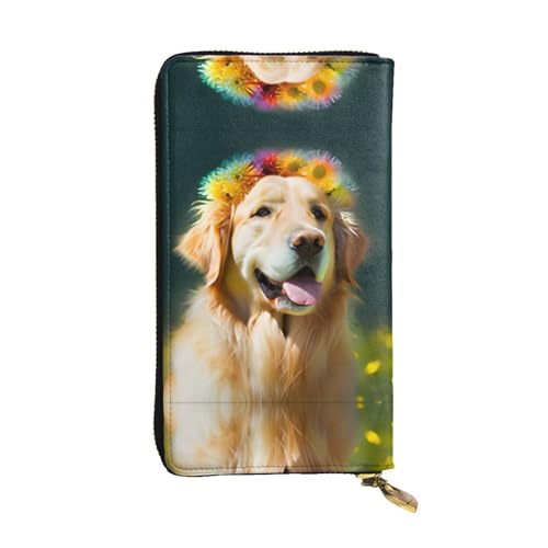 Golden Retriever Hunde-Ledergeldbörse – vollständig bedrucktes Design, strapazierfähiges Kunstleder, Metall-Reißverschluss, mehrere Kartenfächer und Geldfach, perfekt für elegante Männer oder Frauen von RTCVXZDSA