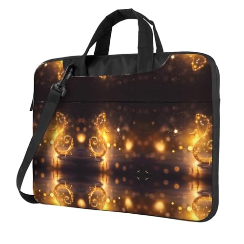 Goldene Musiknote mit gefallenem glänzendem Stern, stilvolle Laptoptasche mit Volldruck-Design, leichte und schützende 600D-Oxford-Polyester-Tasche mit weichem Futter, perfekt für Arbeit, Reisen und von RTCVXZDSA