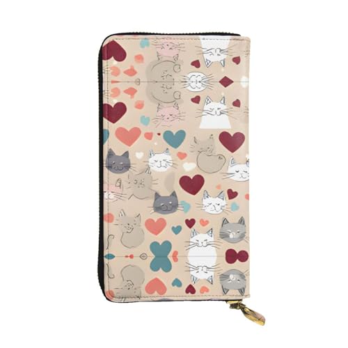 Happy Walking Kitty Ledergeldbörse – vollständig bedrucktes Design, strapazierfähiges Kunstleder, Metall-Reißverschluss, mehrere Kartenfächer und Geldfach, perfekt für elegante Männer oder Frauen, ein von RTCVXZDSA